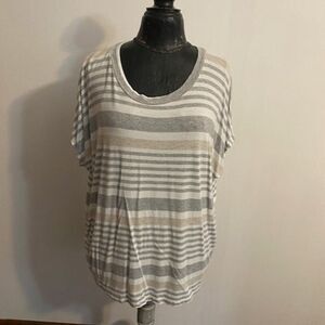 Staccato Gray/White/ Tan stripe tunic, size L